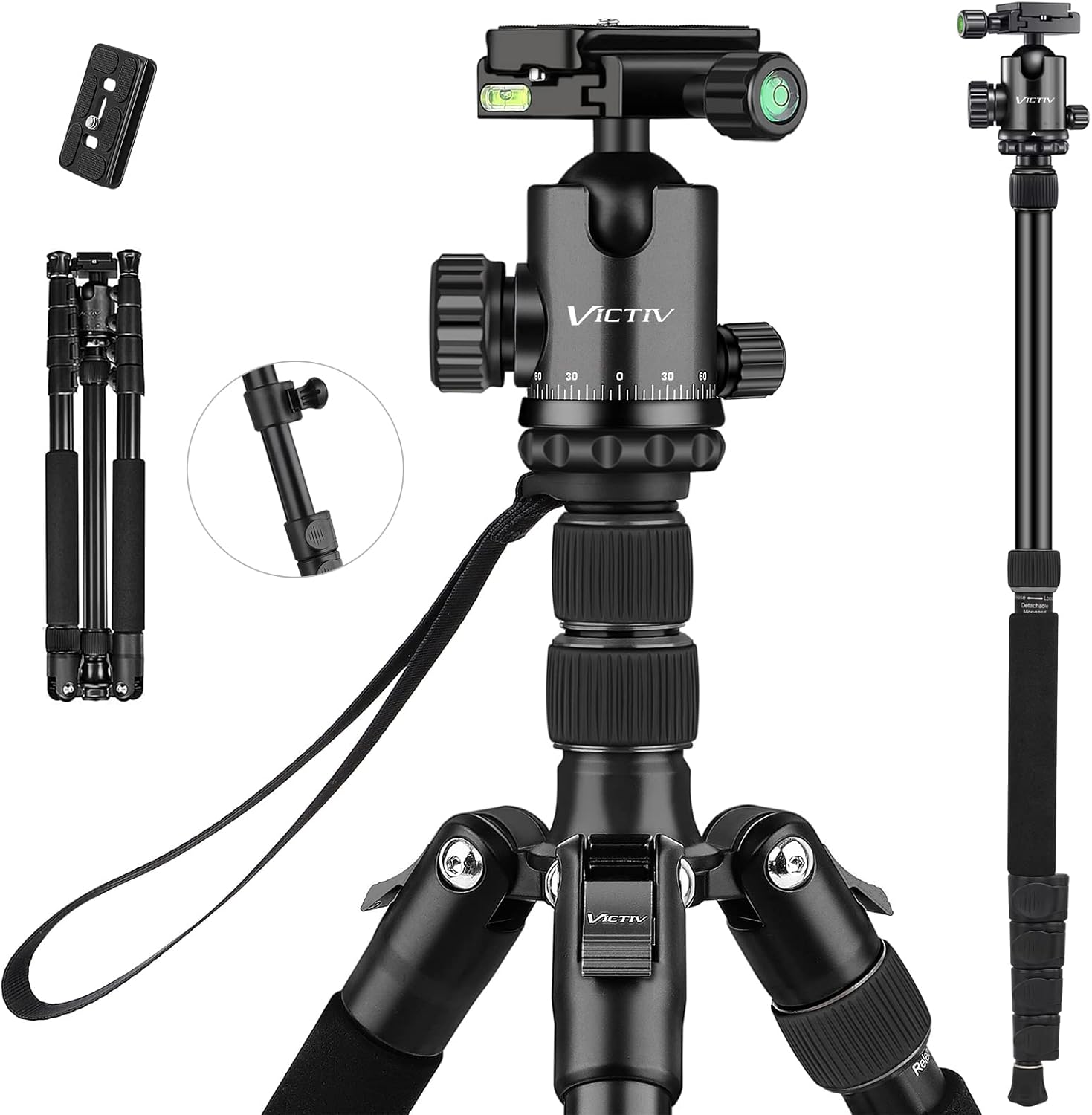 VICTIV 77" Camera Tripod, Compact DSLR Tripod for Travel