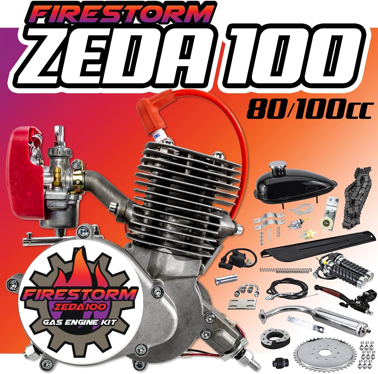 Zeda 100 Complete 80cc/100cc Bicycle Engine Kit - Firestorm Edition 36 Tooth