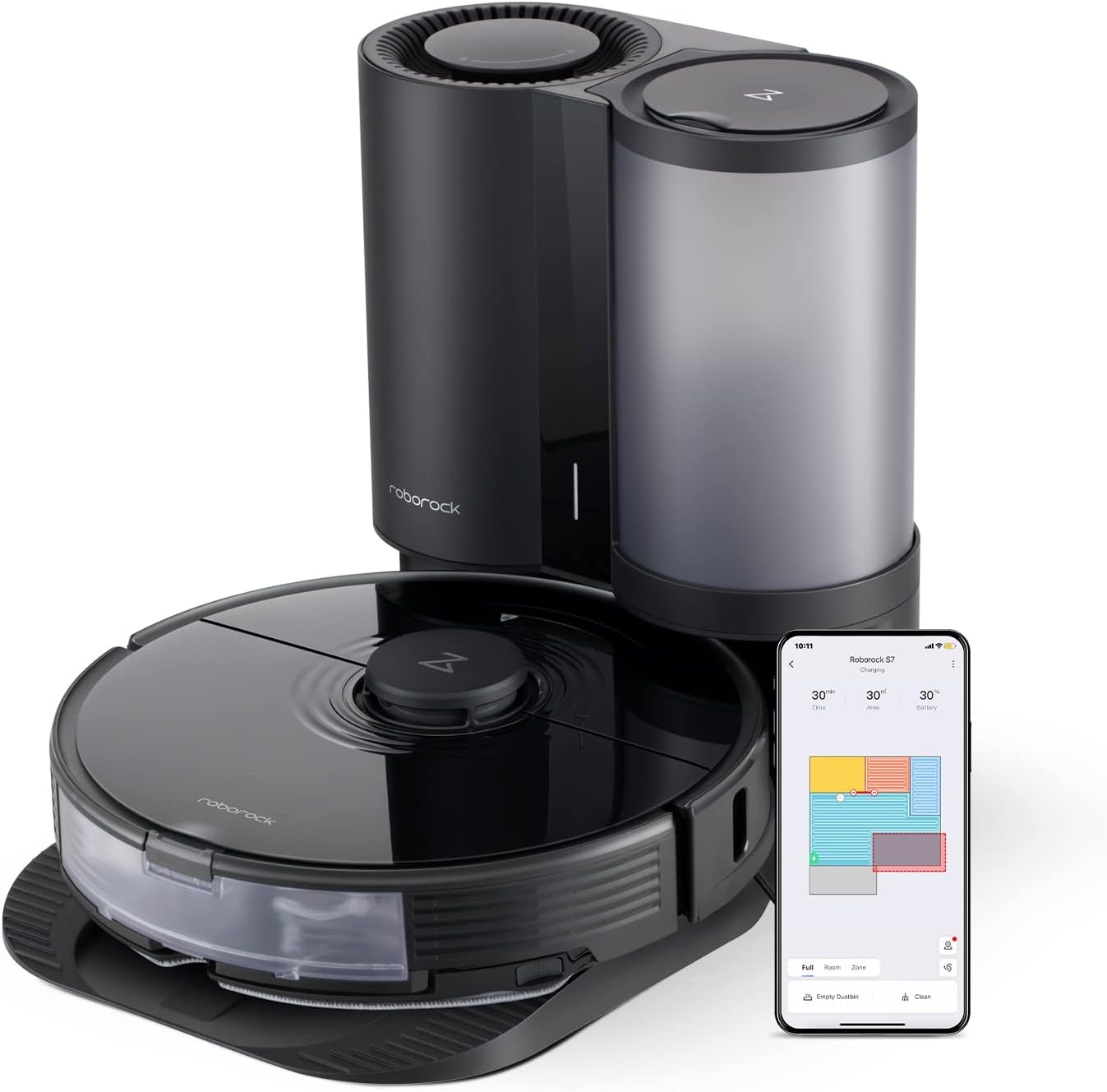 Roborock S7+ Robot Vacuum and Sonic Mop with Auto-Empty Dock, Stores up to 60-Days of Dust, Auto Lifting Mop, Ultrasonic Carpet Detection