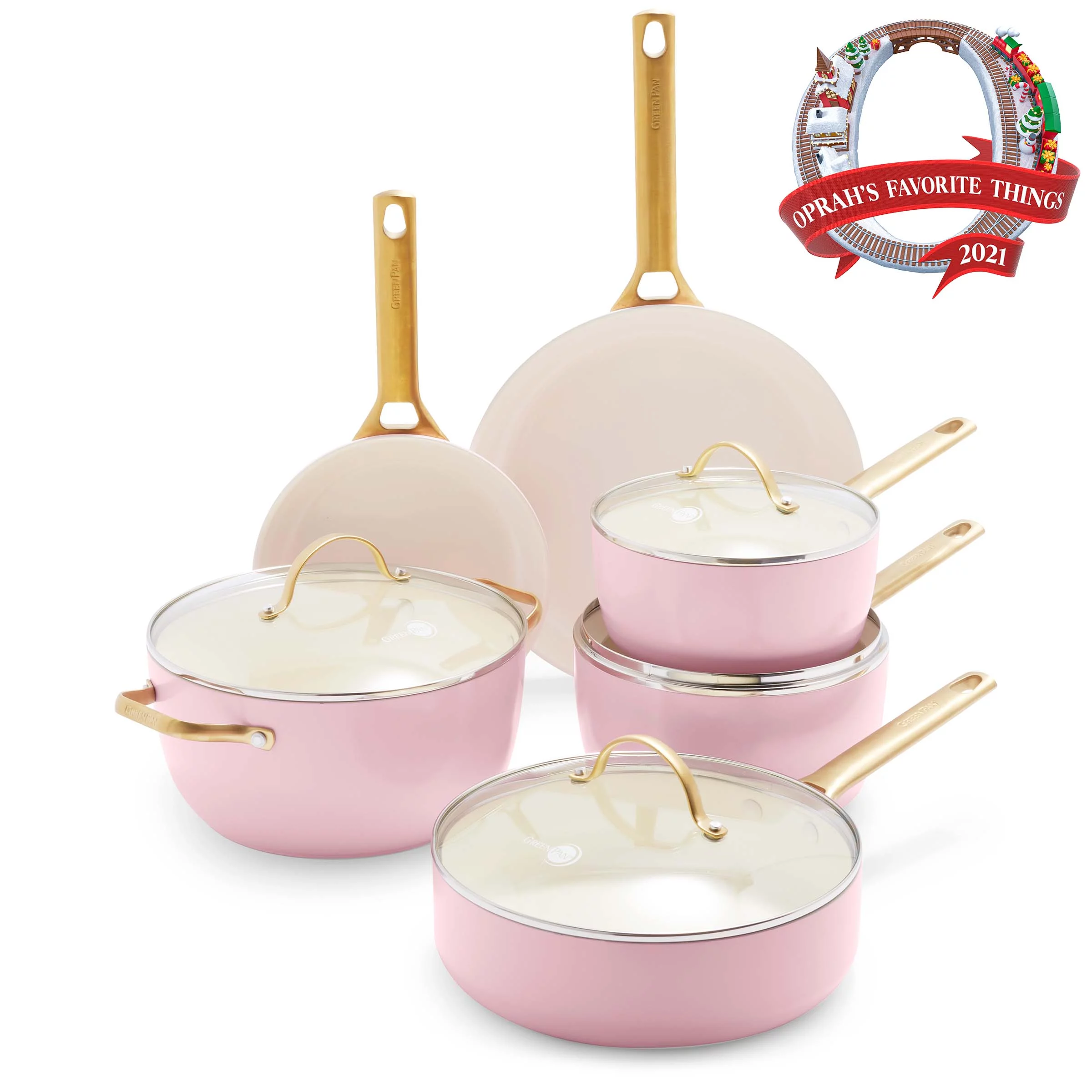 GreenPan Reserve Hard Anodized Healthy Ceramic Nonstick 10 Pc Cookware Set, Blush Pink