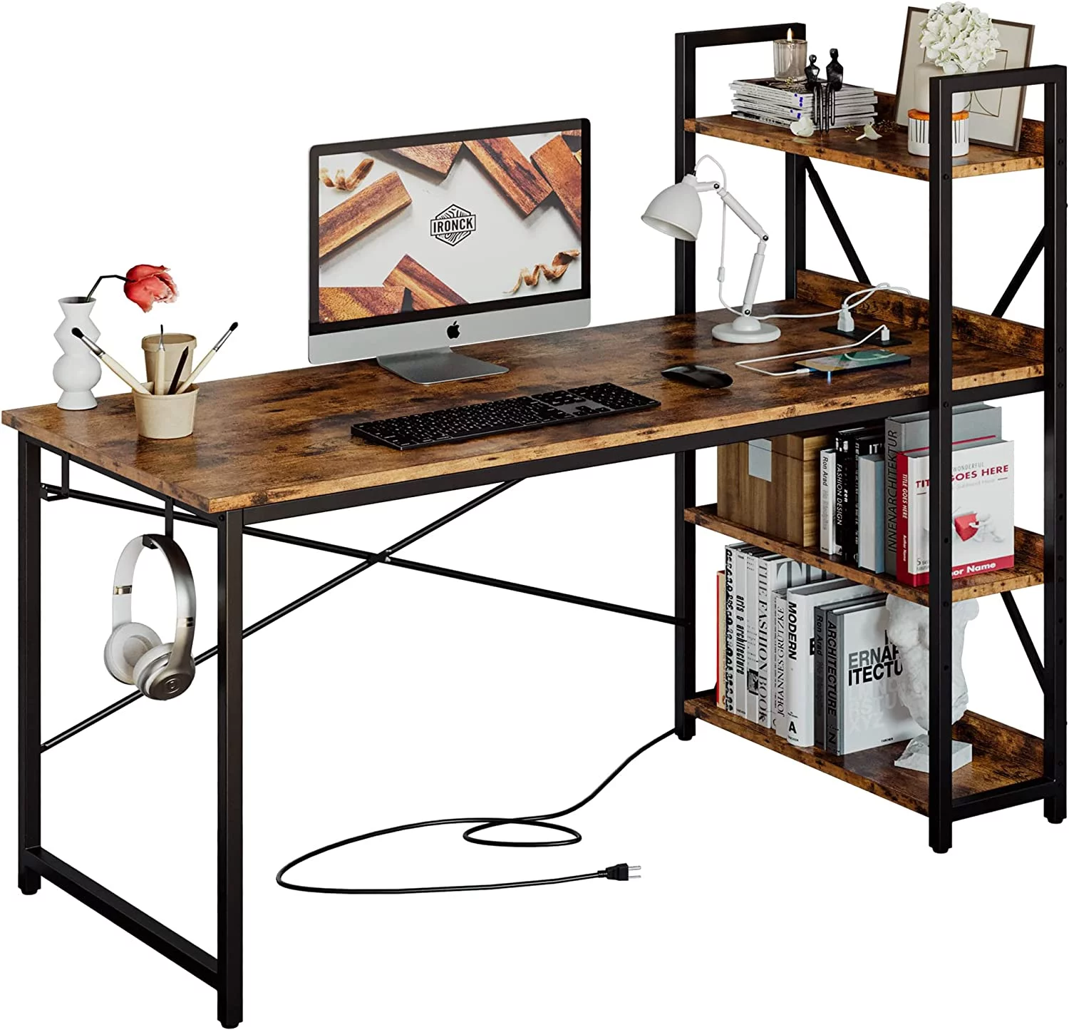 Popular IRONCK Computer Desk 55" with Power Outlet