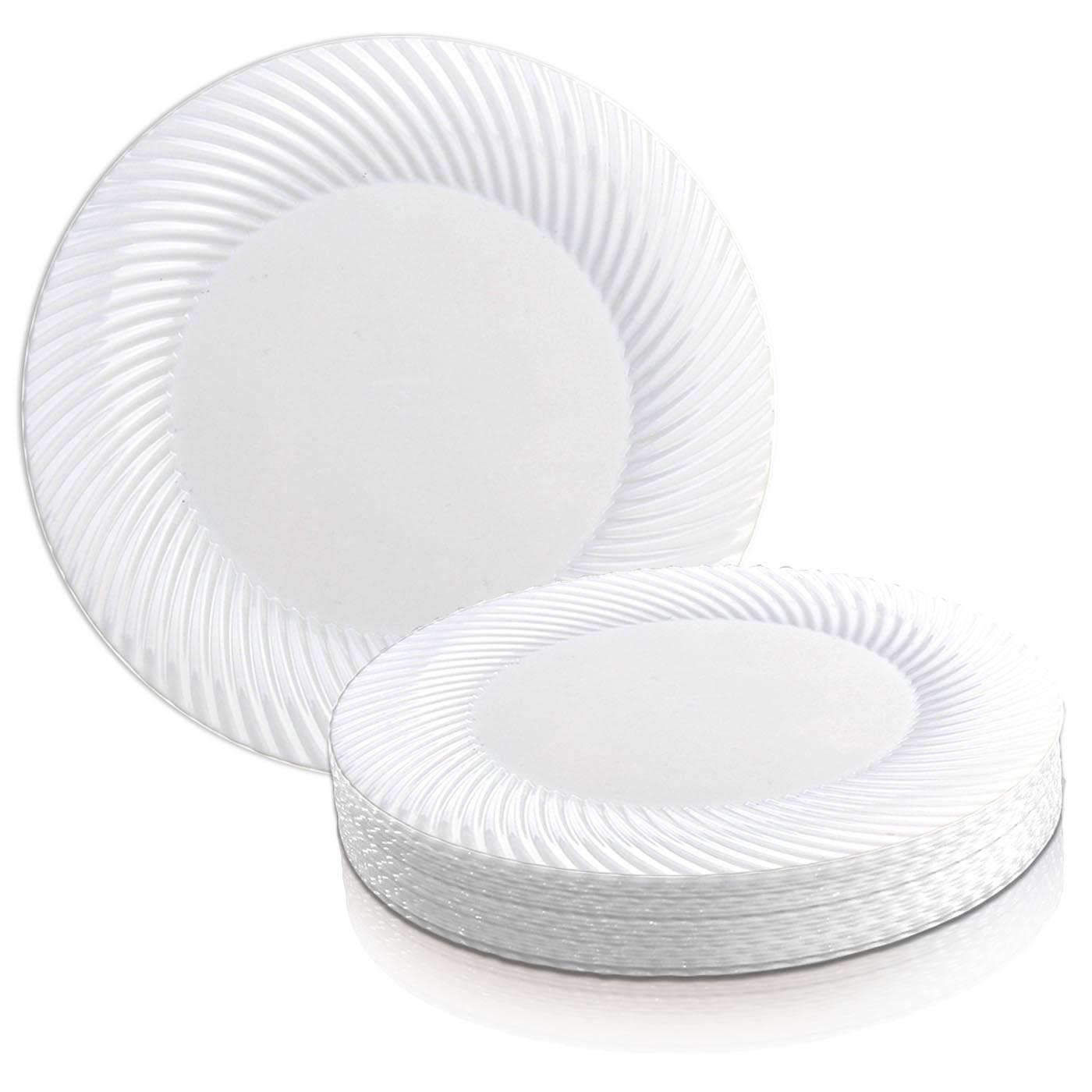Metallic Swirl Rim Disposable Plastic Plate Packs - Party Supplies (White - 120pcs - Dinner Plates) - Avayadevconnect