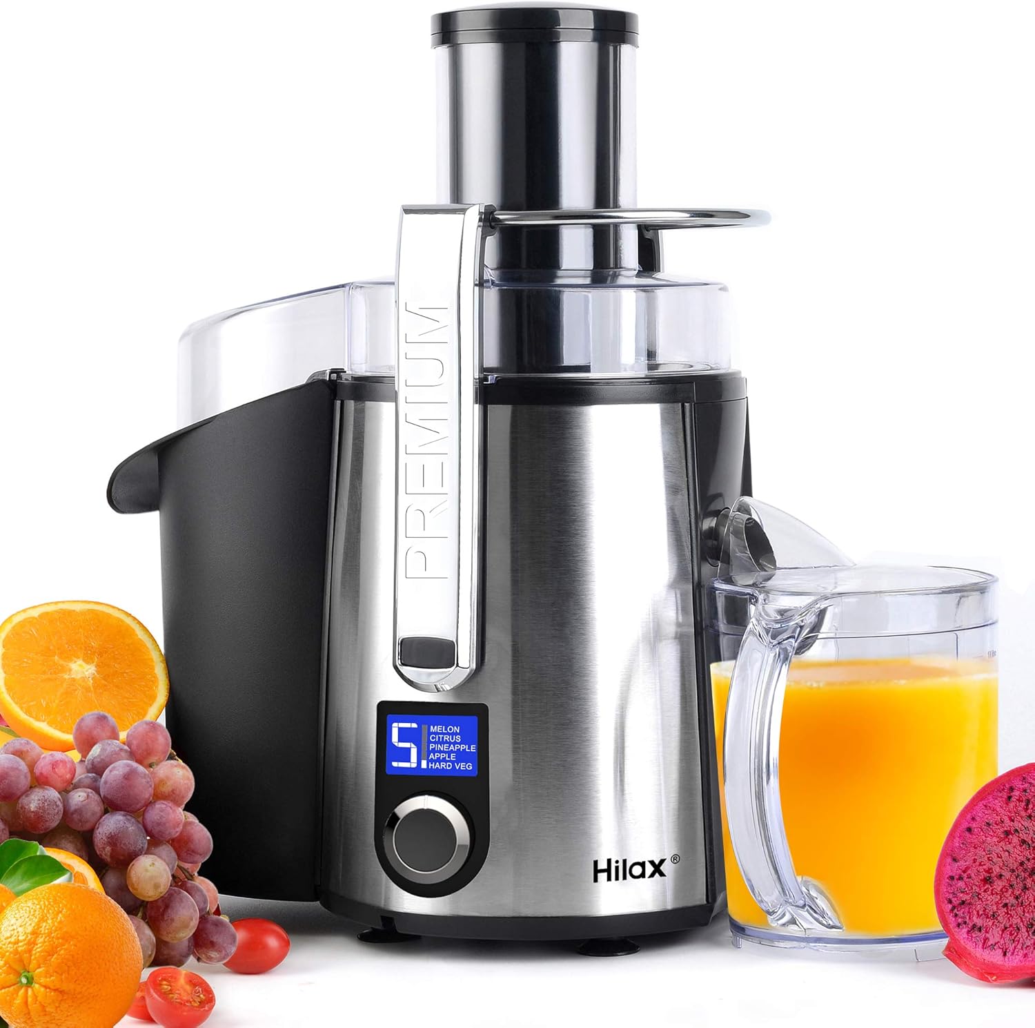 Centrifugal Juicer Machine - 1100W Juice Maker Extractor, 5-Speed Juice Processor Fruit and Vegetable, Big Mouth Stainless Steel Power Juicer