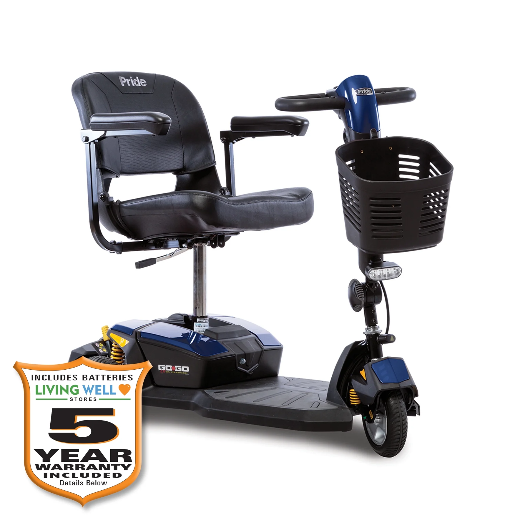 Pride Mobility GoGo LX 3-Wheel Scooter With CTS Suspension (12AH/9 Mile Battery Range) with Ext Warr