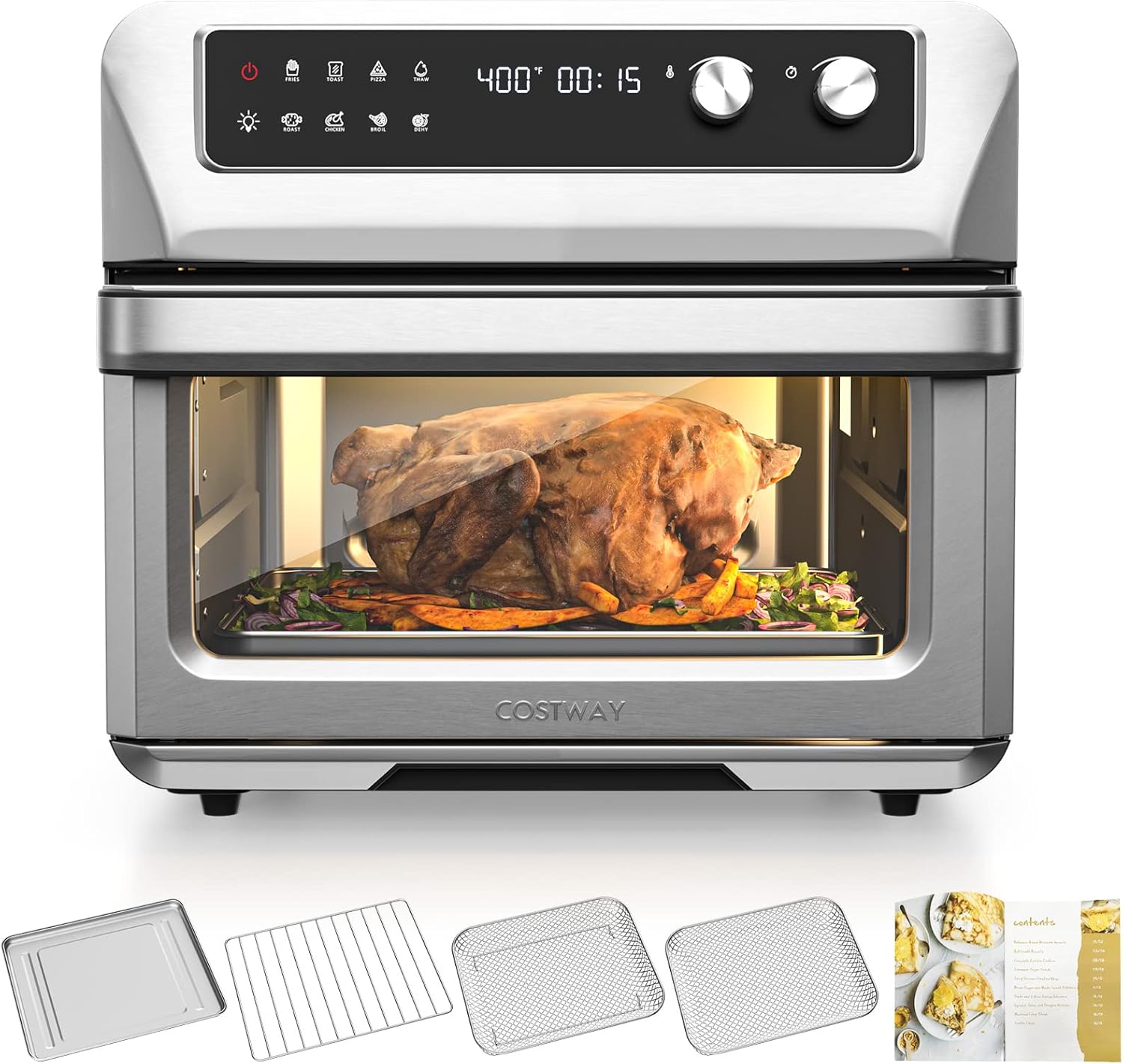 COSTWAY Air Fryer Toaster Oven, 21 QT Toaster Oven Air Fryer Combo with 8 Preset Functions, Smart Control Panel & LCD Display, Reminder Ring