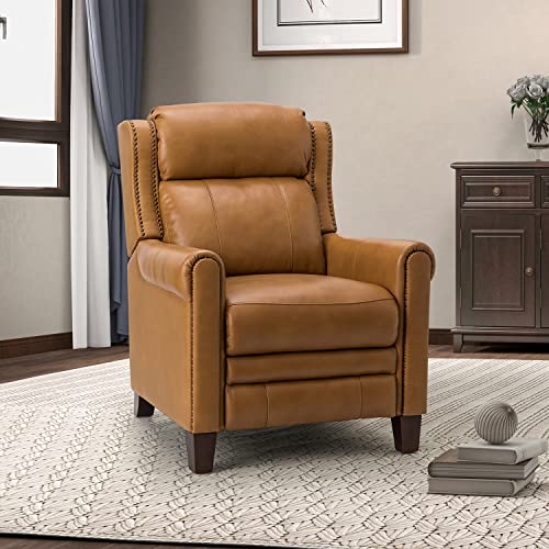 HULALA HOME Genuine Leather Recliner with Nailhead Trim, Manual Push Back Reclining Chair with Adjustable Backrest & Footrest