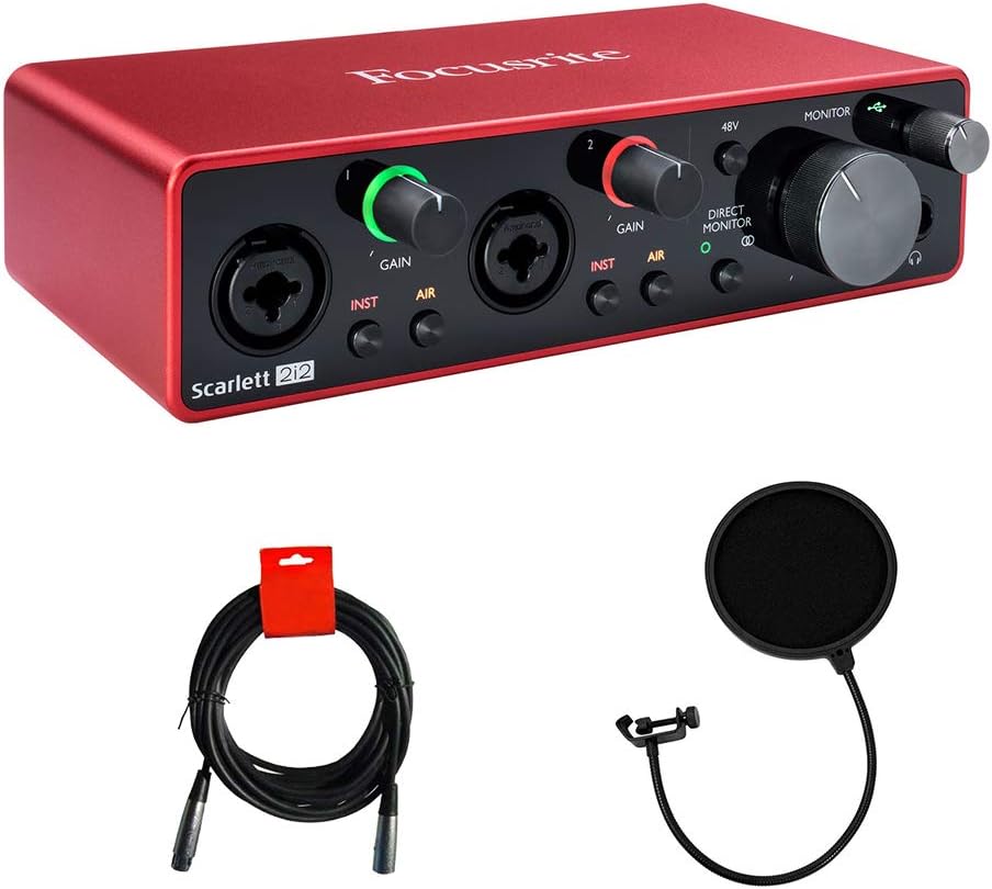 Focusrite Scarlett 2i2 USB Audio Interface (3rd Gen) with Pop Filter & XLR-XLR Cable Bundle