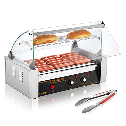 VEVOR Hot Dog Roller, 12 Hot Dog Capacity 5 Rollers, 750W Stainless Steel Cook Warmer Machine with Dual Temp Control