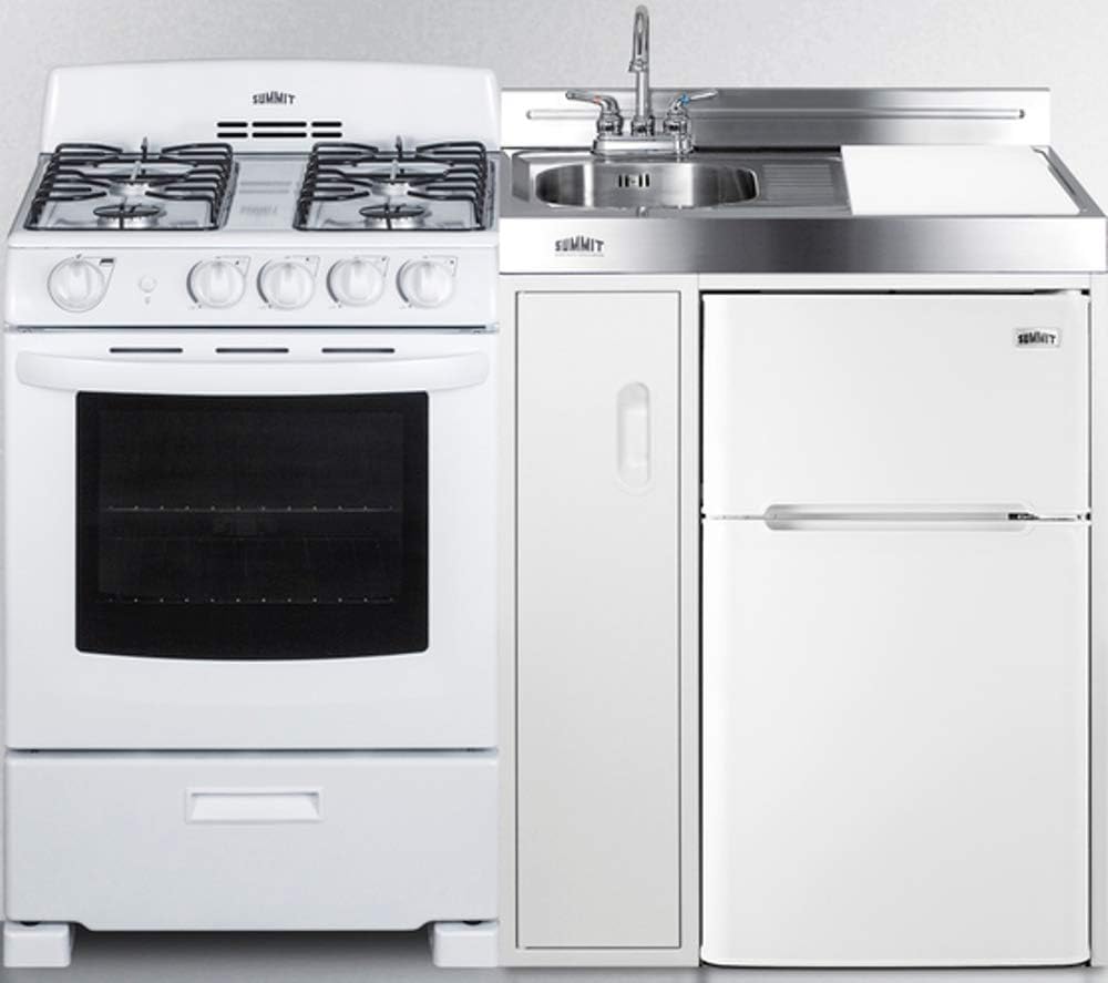 Summit Appliance ACK54GASW 54" Wide All-in-One Kitchenette with 115V 4-Burner Gas Range, Refrigerator-Freezer, Sink