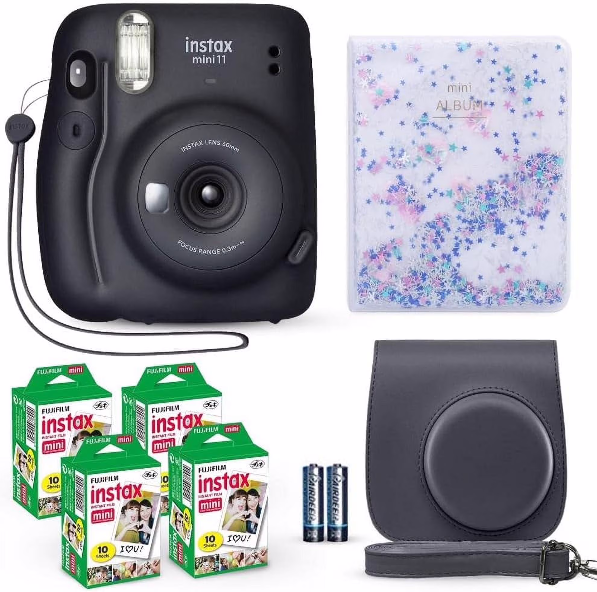 Fujifilm Instax Mini 11 Instant Camera with 40 Film Sheets, Shutter Accessories & Photo Album, Charcoal Gray