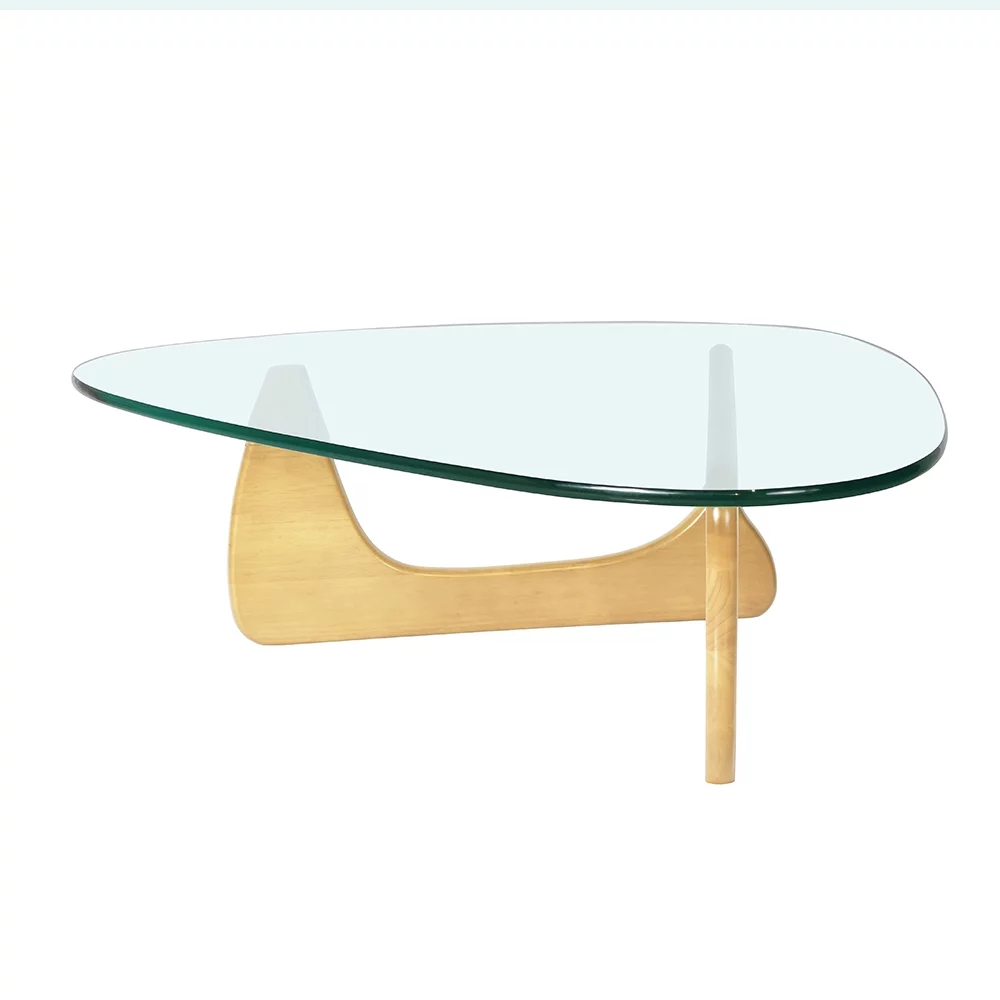 Home Modern Triangle Coffee Table Glass Top Wood Base