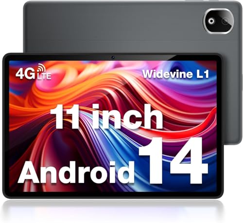 DOOGEE 11 Inch Tablet (2024), T30E Android 14 Tablet with 9GB RAM 128GB ROM/TF 1TB, 4G Cellular Tablets with Dual Sim Slot, Octa Core, 8000mAh