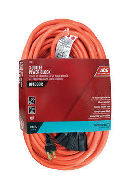 Ace Indoor and Outdoor 100 ft. L Orange Triple Outlet Cord 14/3 SJTW