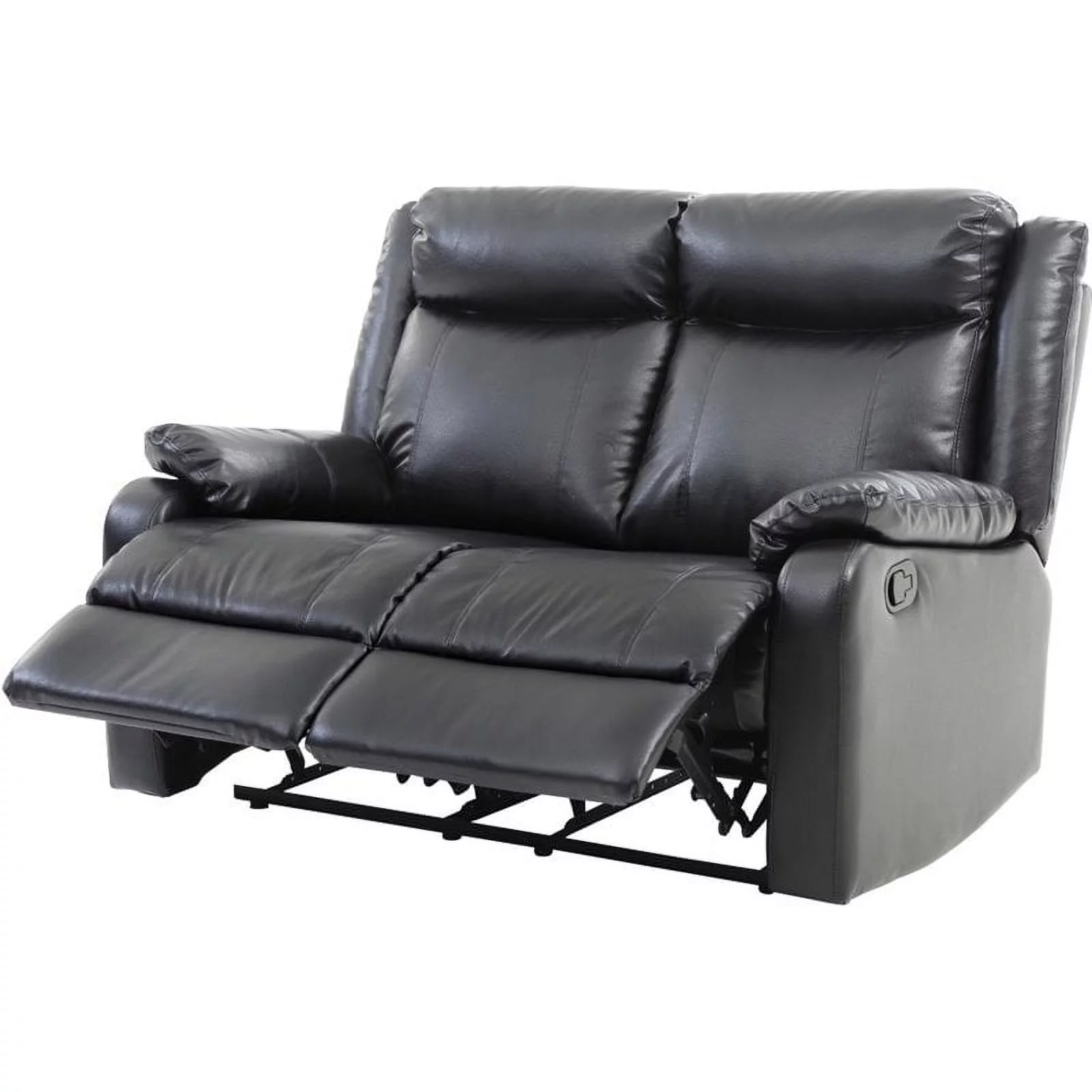 Maklaine Contemporary Faux Leather Double Reclining Loveseat in Black