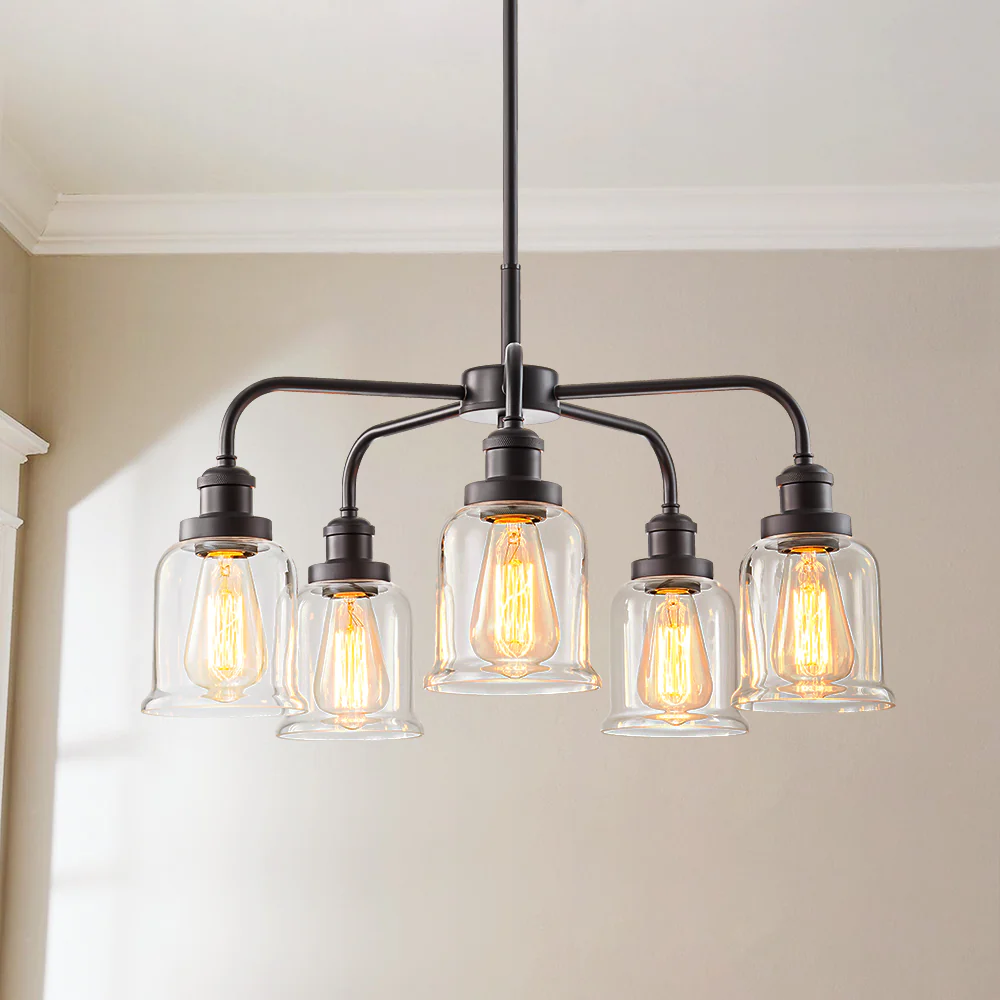 5-Light Dimmable Glass Farmhouse Bell Shaded Chandelier (24)