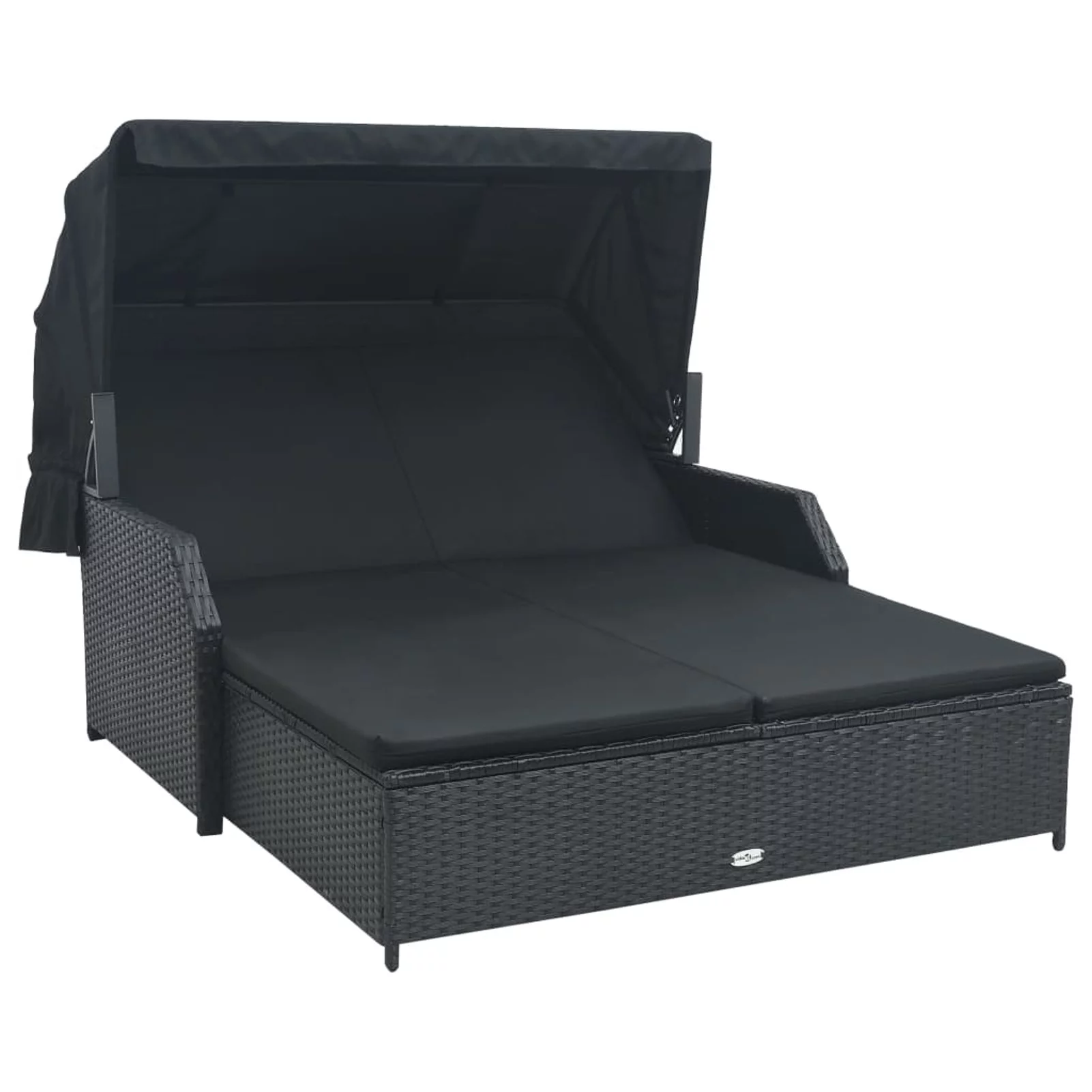 2-Person Sun Lounger with Canopy Poly Rattan Black - Curated Treasures Market