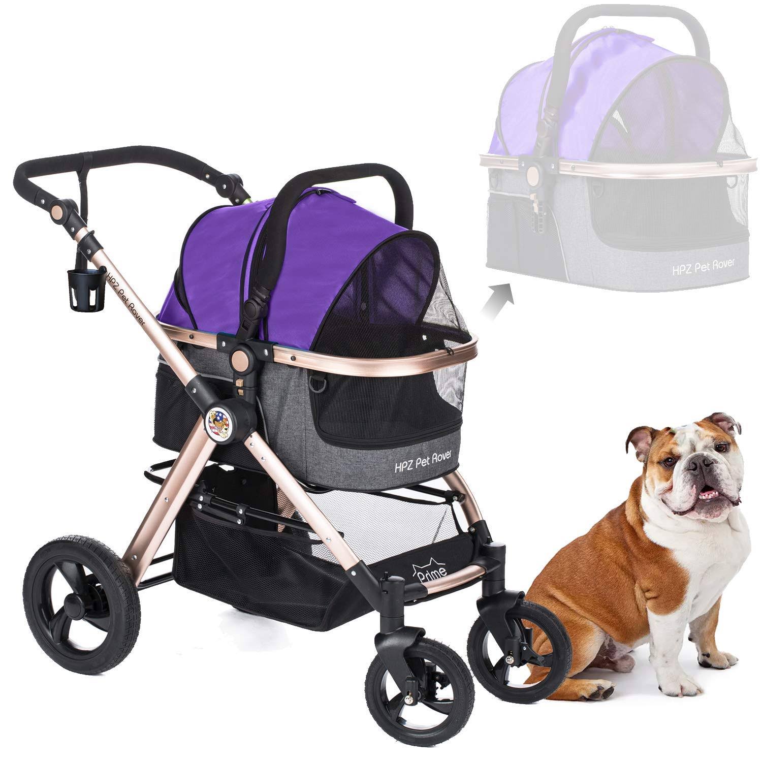 HPZ Pet Rover Prime 3-in-1 Luxury Pet Stroller (Travel Carrier + Car Seat +Stroller), Purple, Size: Medium