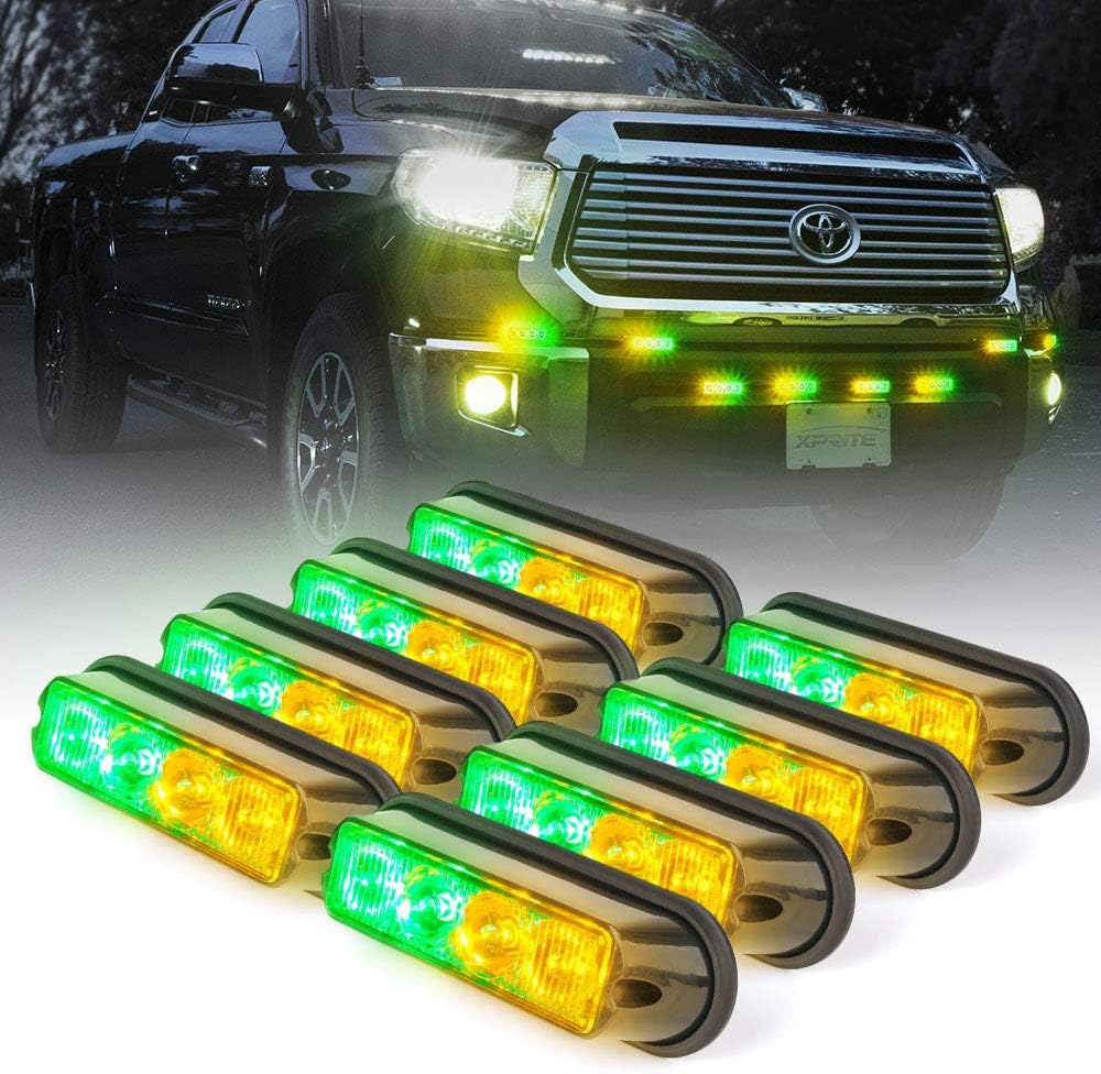Xprite Amber Yellow & Green 4 LED 4 Watt Emergency Vehicle Waterproof Surface Mount Deck Dash Grille Strobe Light Warning Police Light Head with