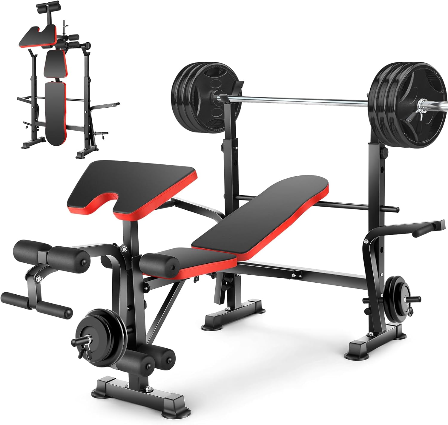 600lbs Adjustable Olympic Weight Bench Set with Preacher Curl & Leg Developer