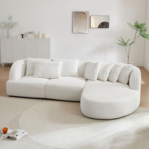 116.14" Oversized Modern Curved Sofa - Sectional Sofa Couch with 7 Throw Pillows, Upholstered Boucle Fabric Couch for Living Room, Office, Apartment