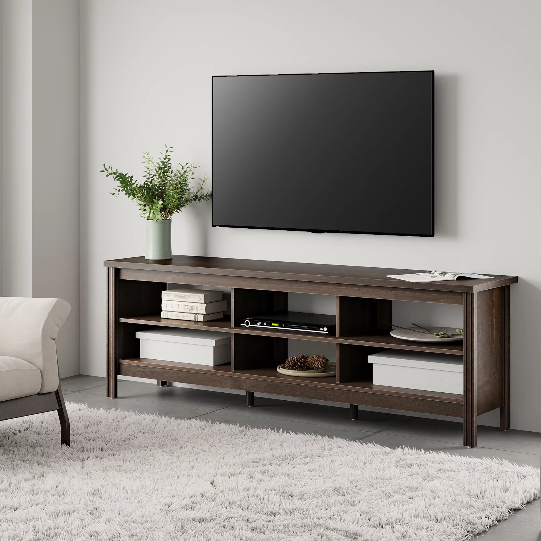 Wampat TV Stands for 75 inch Flat Screen Wood Media Console Table Cabinet Entertainment Center, Espresso