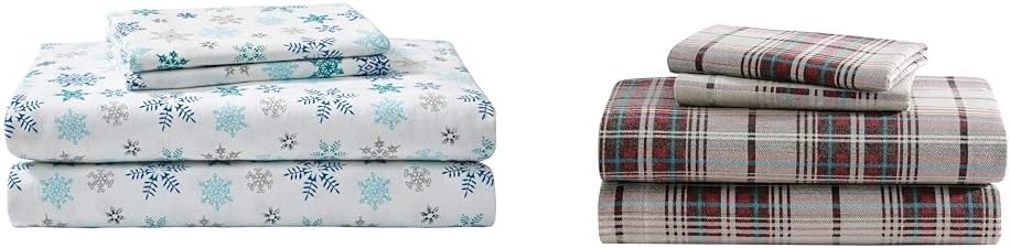 Eddie Bauer - Queen Sheets, Cotton Flannel Bedding Set, Brushed for Extra Softness, Cozy Home Decor (Tossed Snowflake, Queen) & Queen Sheets