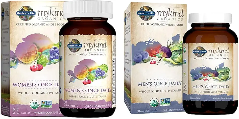 Garden of Life Multivitamin for Women & Multivitamin for Men - mykind Organic Men's Once Daily Whole Food Vitamin Supplement Tablets, Vegan