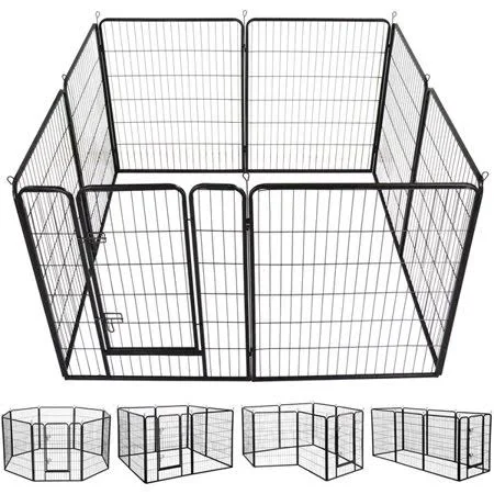 Yaheetech Metal Pet Dog Puppy Cat Exercise Fence Barrier Playpen Kennel(16 Panels/8 Panels), Size: 96.1 x 32.7 x 39.4, Black