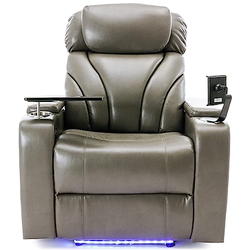 Power Motion Recliner PU Leather Reclining Chair w/Hidden Arm Storage,Swivel Tray &Cup/Pad Holder for Living Room