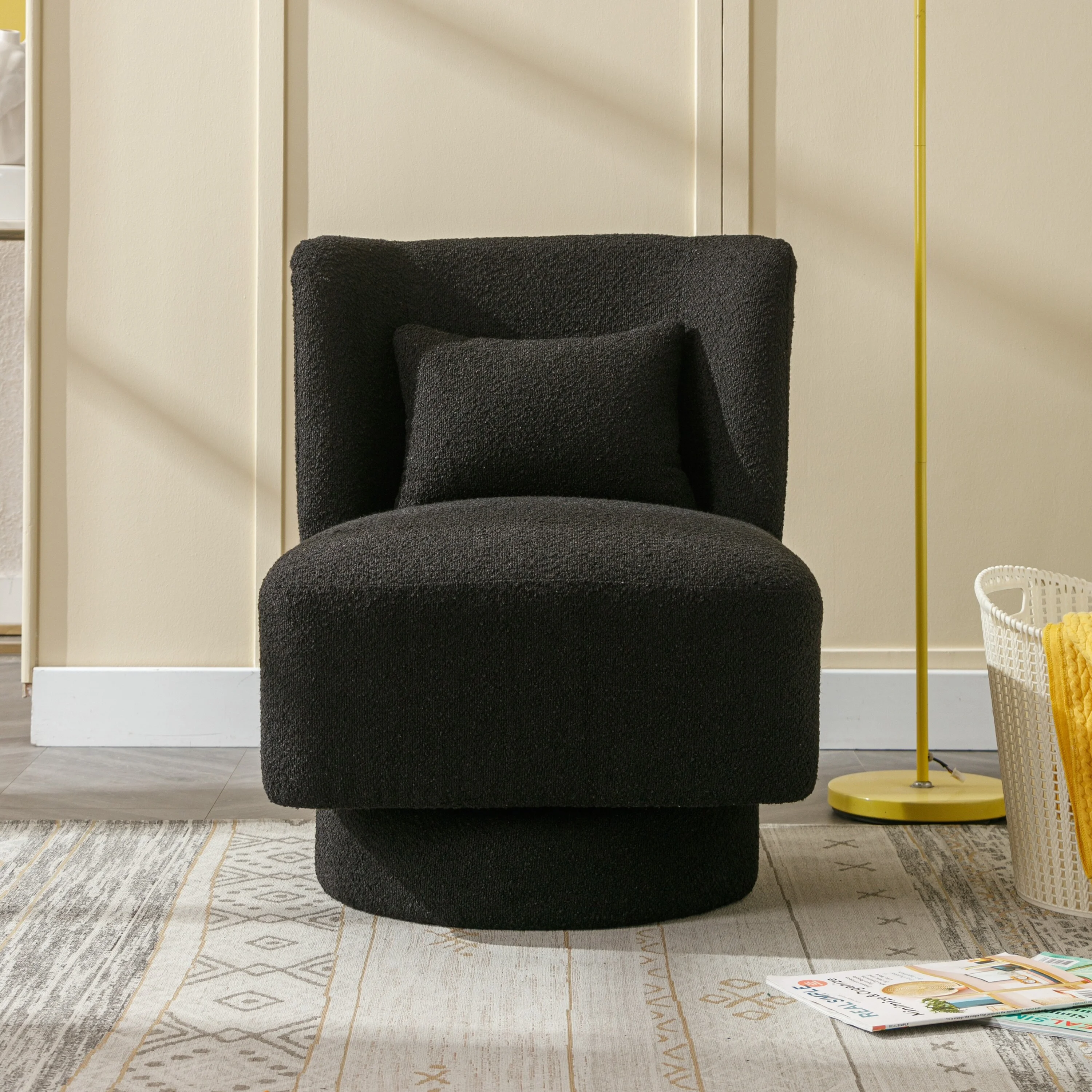 23.6"W Modern 360 Degree Swivel Accent Barrel Chair Black