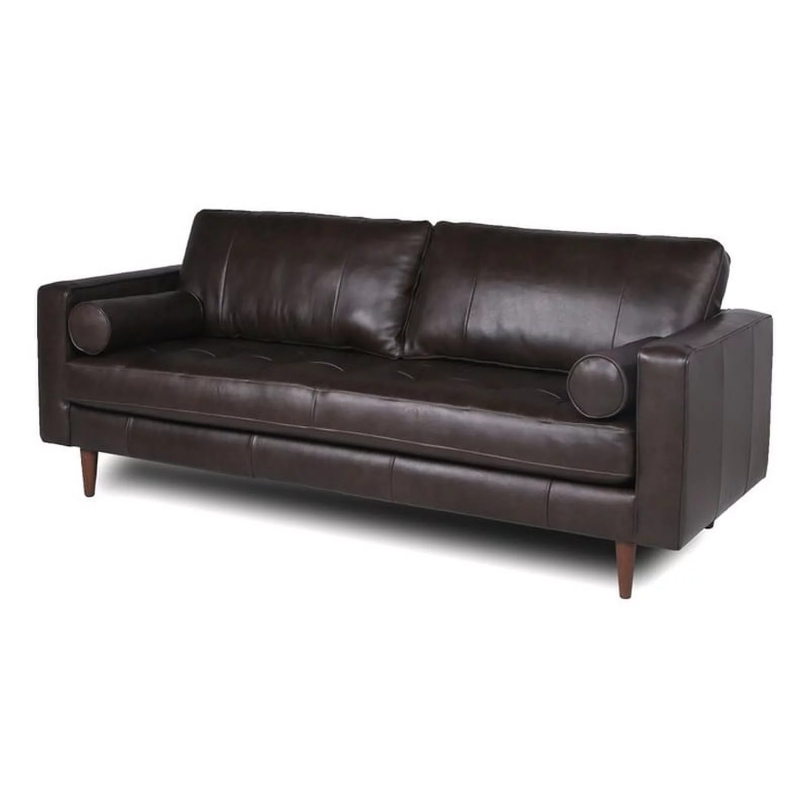Stanton Leather Sofa With Tufted Seat And Back In Dark Brown