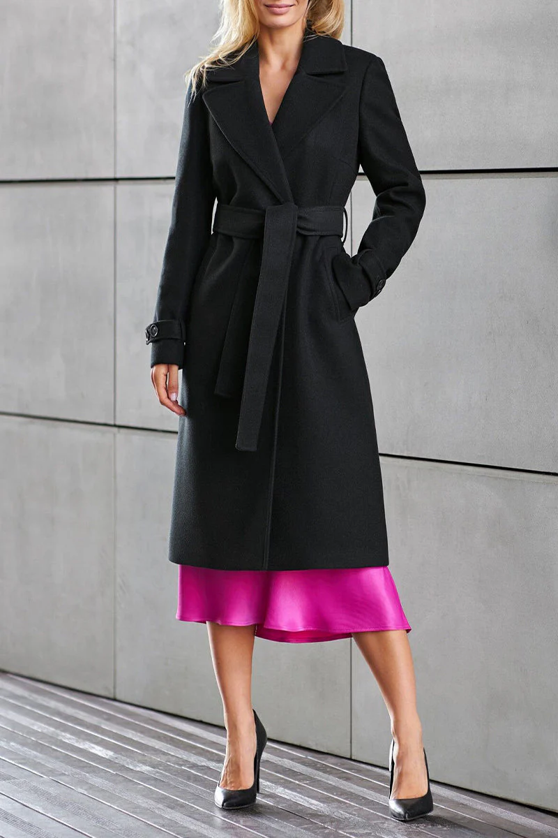 British Style Elegant Solid Buckle Turn-back Collar Outerwear(3 Colors)