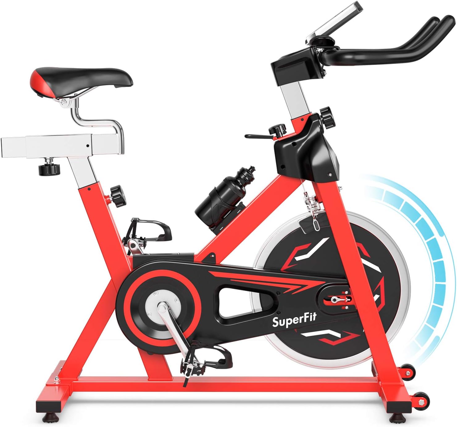 GYMAX Indoor Exercise Bike, 30 LBS Flywheel Adjustable Stationary Cycling Bike with LCD Monitor & Water Kettle