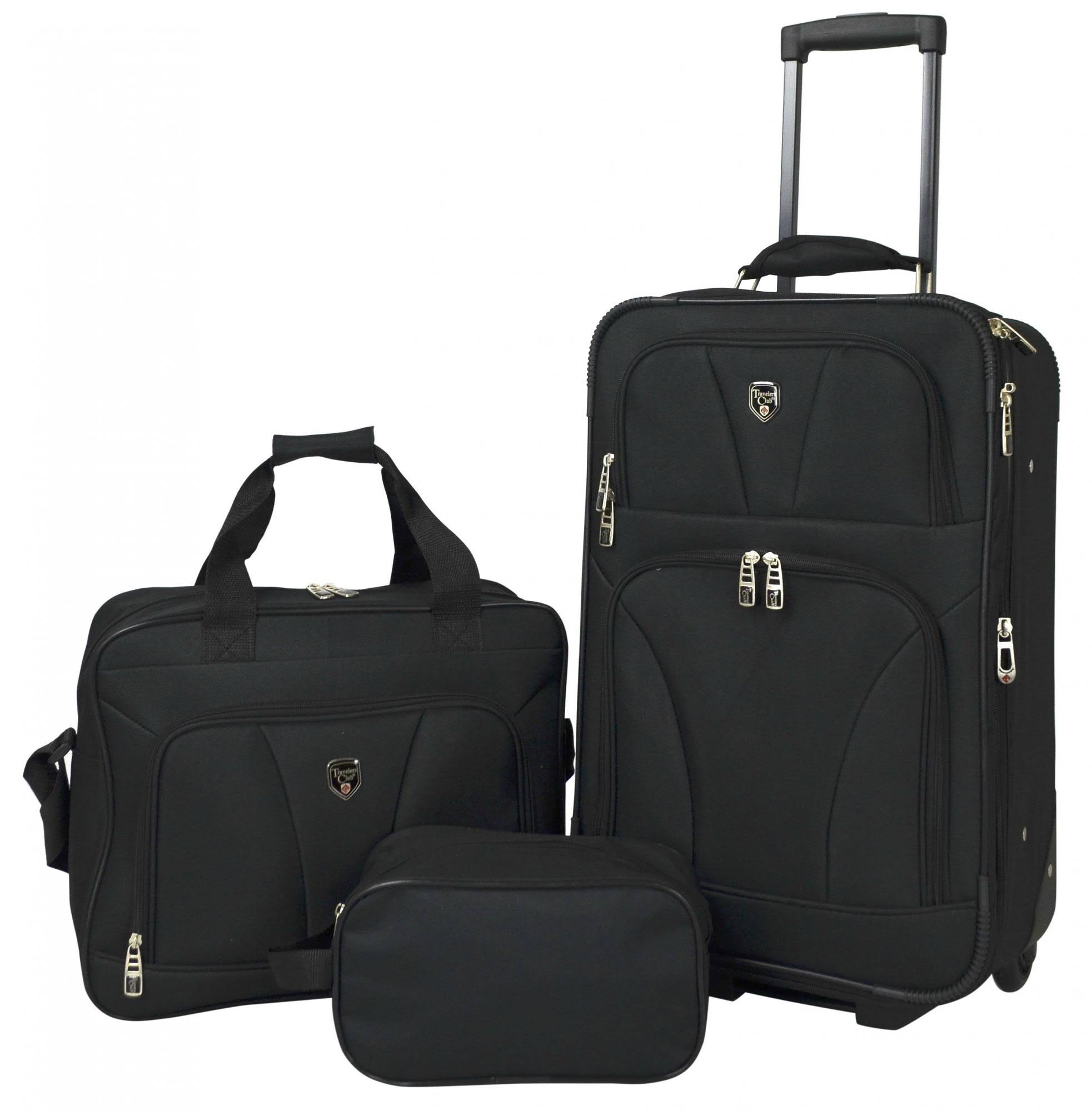 Traveler's Club 3-Piece Expandable Rolling Carry-On Value Set - Black - Megean
