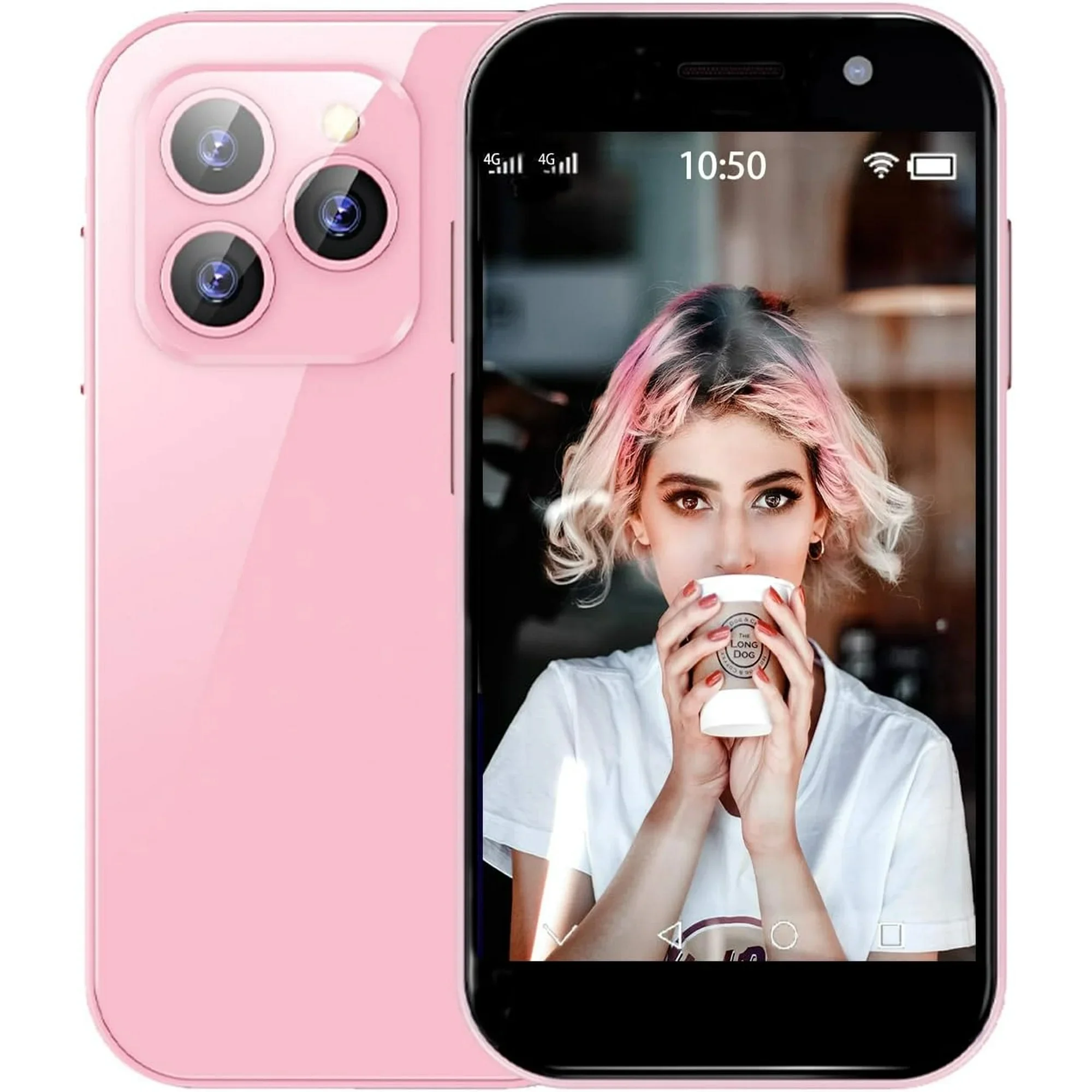 Pink Mini Phone 4G XS14Pro Mini Smartphone 3.0 Inch Android 9.0 Unlocked Quad Core Dual Sim 2GB RAM 16GB ROM Mini Cell Phone Display 2600mAh Small