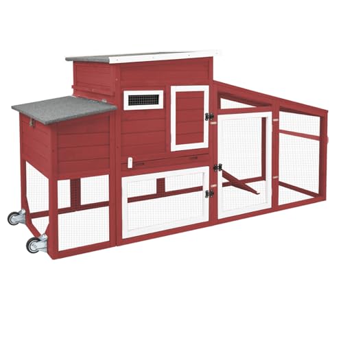 78" Wooden Chicken Coop with Nesting Wheels,Outdoor Mobile Hen House Poultry Pet House with Wheels,Removable Tray,UV Proof Asphalt Roof