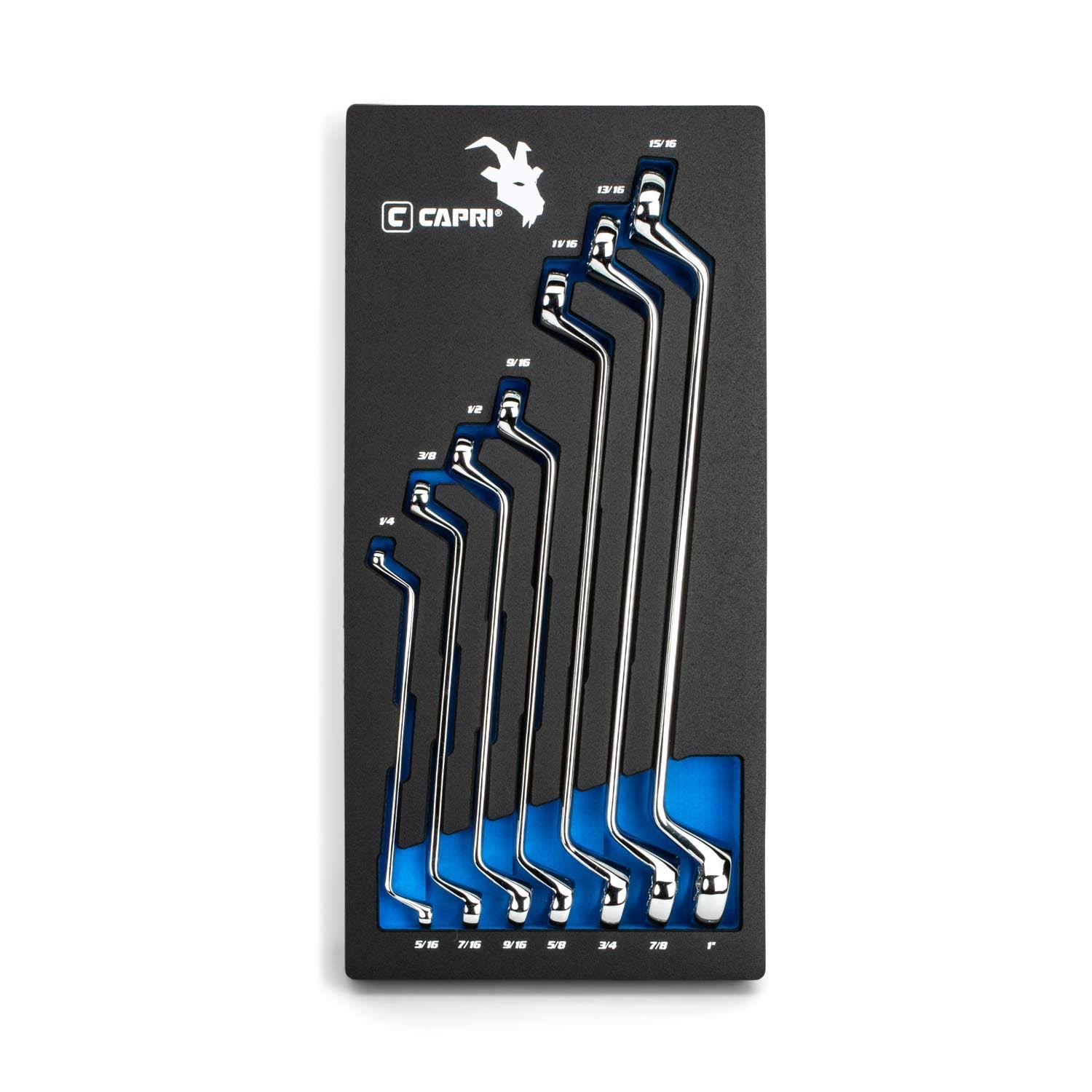 Capri Tools 75-Degree Deep Offset Double Box End Wrench Set, 1/4 to 1 in, SAE, 7-Piece with The Mechanic's Tray