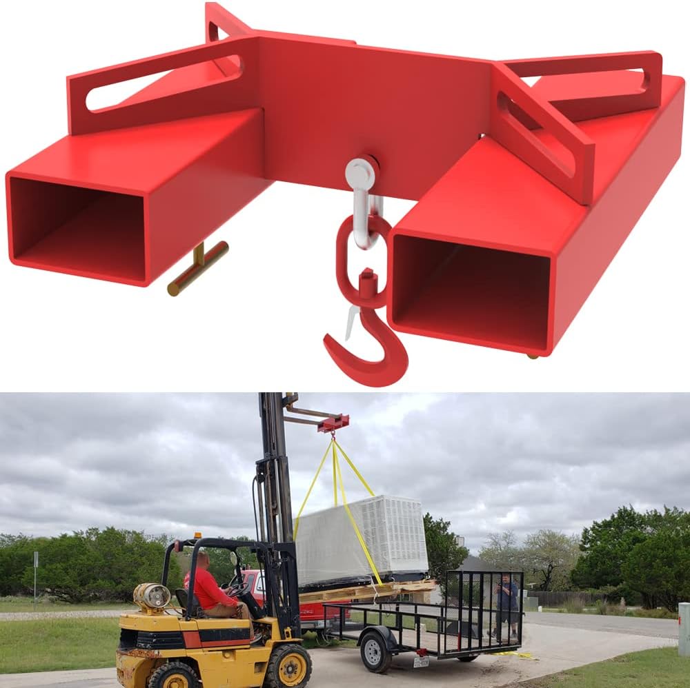 ELITEWILL Forklift Lifting Hook, 6600lbs Capacity Forklift Lifting Hoist, Red Forklift Mobile Crane with Swivel Hook and Two Large T-Screws