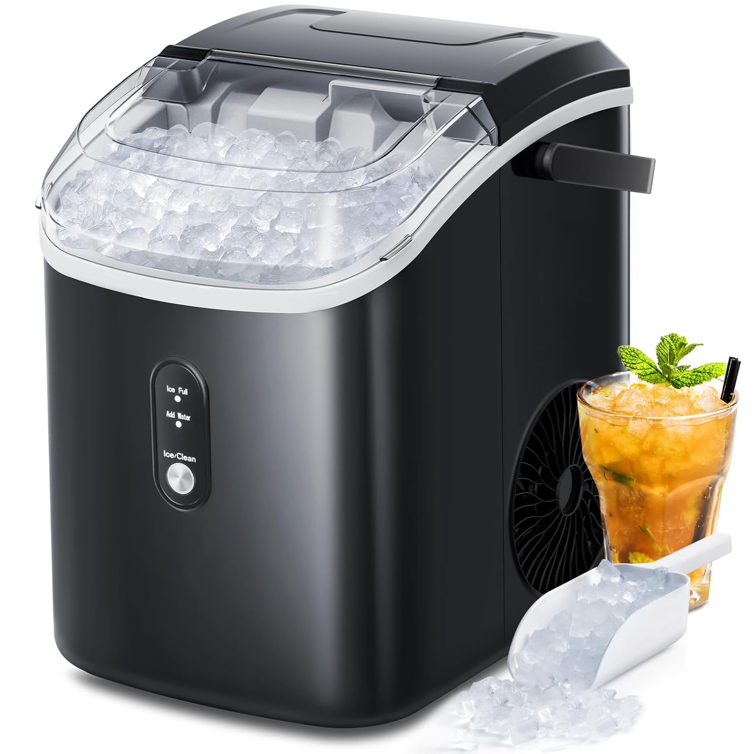 AGLUCKY Nugget Ice Maker Countertop, Portable Ice Maker Machine with Self-Cleaning Function,35lbs/24H,One-Click Operation