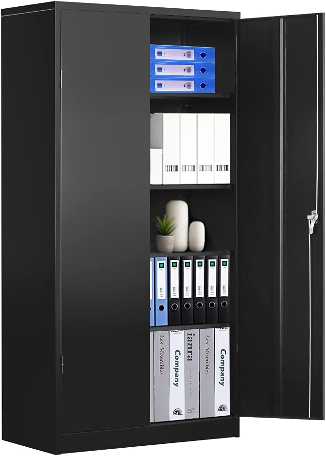 Metal Storage Cabinet Locking Steel Storage Cabinet with 2 Doors, Lockable Metal Cabinet with 2 Adjustable Shelves, Locked Steel Cabinet for Storage