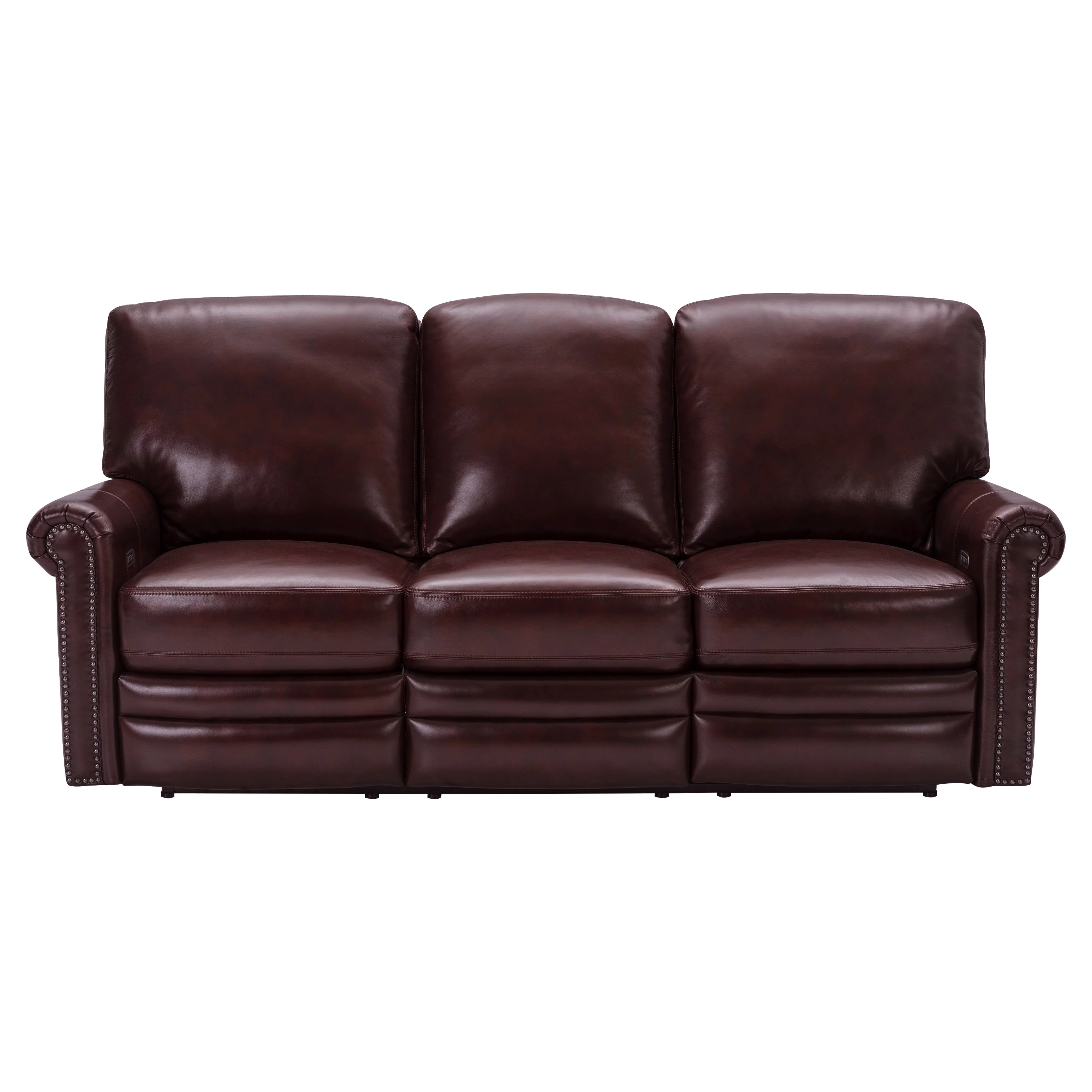 Home Meridian Grant Leather Power Reclining Sofa in Deep Merlot Red