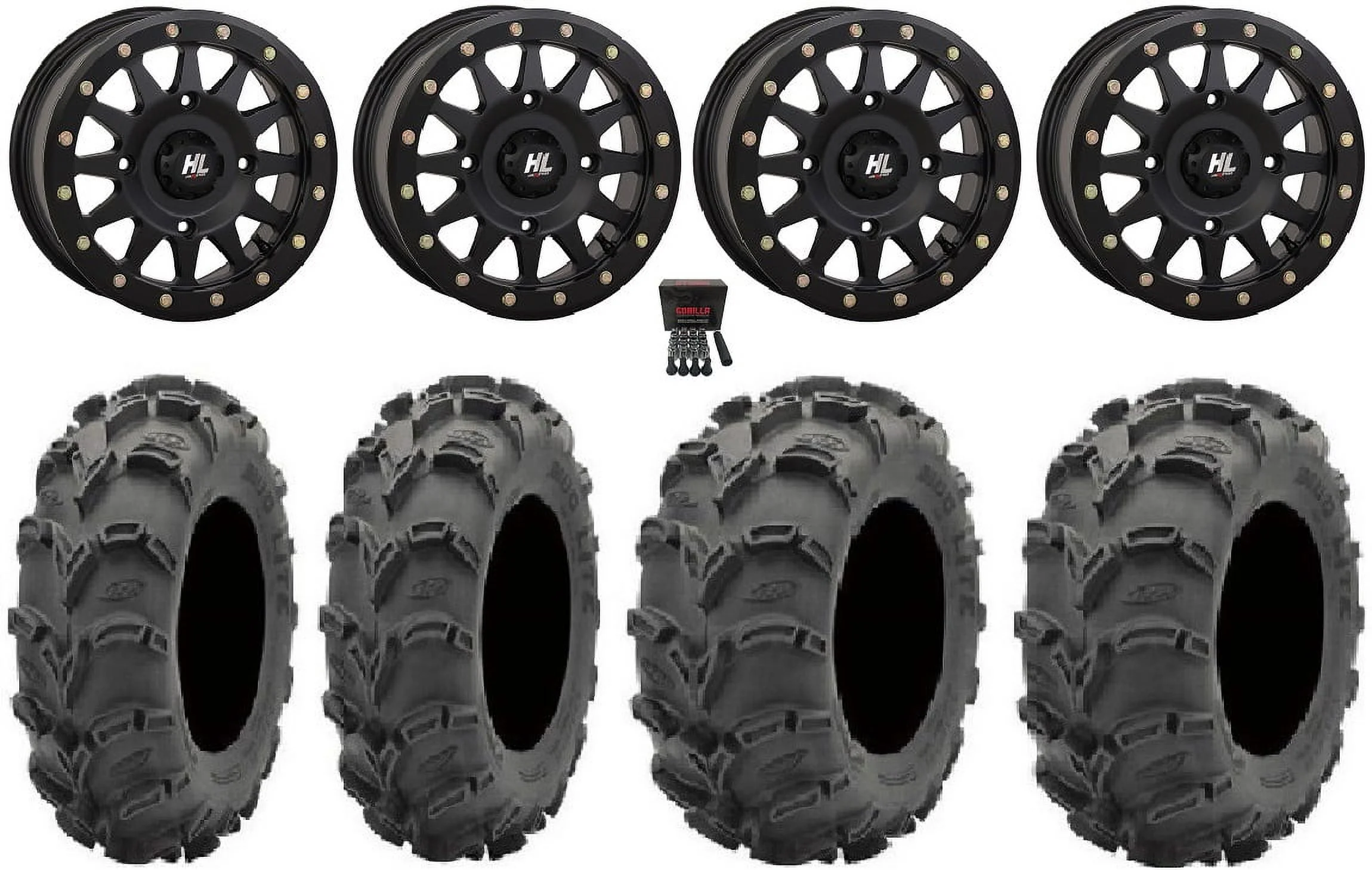 High Lifter HLA1 Bdlk 14" Wheels Bk 28" Mud Lite XL Tires Can-Am Commander Maverick Renegade Outlander Defender - Curated Treasures Market