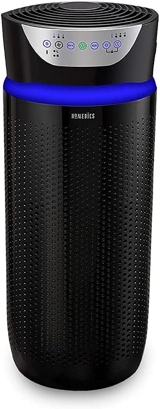 HoMedics TotalClean Tower Air Purifier for Viruses, Bacteria, Allergens, Dust, Germs, HEPA Filter, UV-C Technology, 5-in-1 Purifying with Ionizer