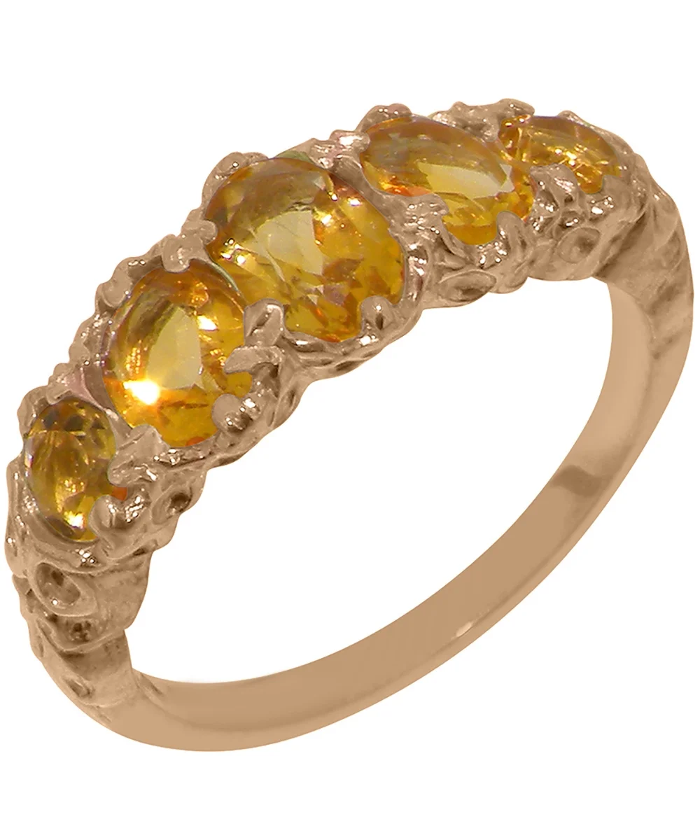 LBG British Made 9k Rose Gold Natural Citrine Womens Band Ring - 33 size options - Size 10