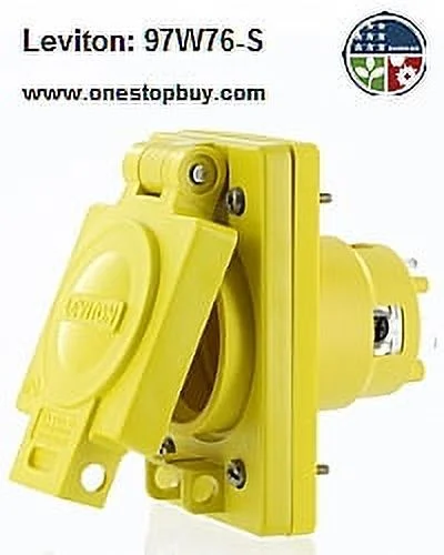 Leviton 97W76-S Single Outlet w/Cover Locking Blade Wetguard 20A 480V 3-Phase 3P4W Grounding - Yellow
