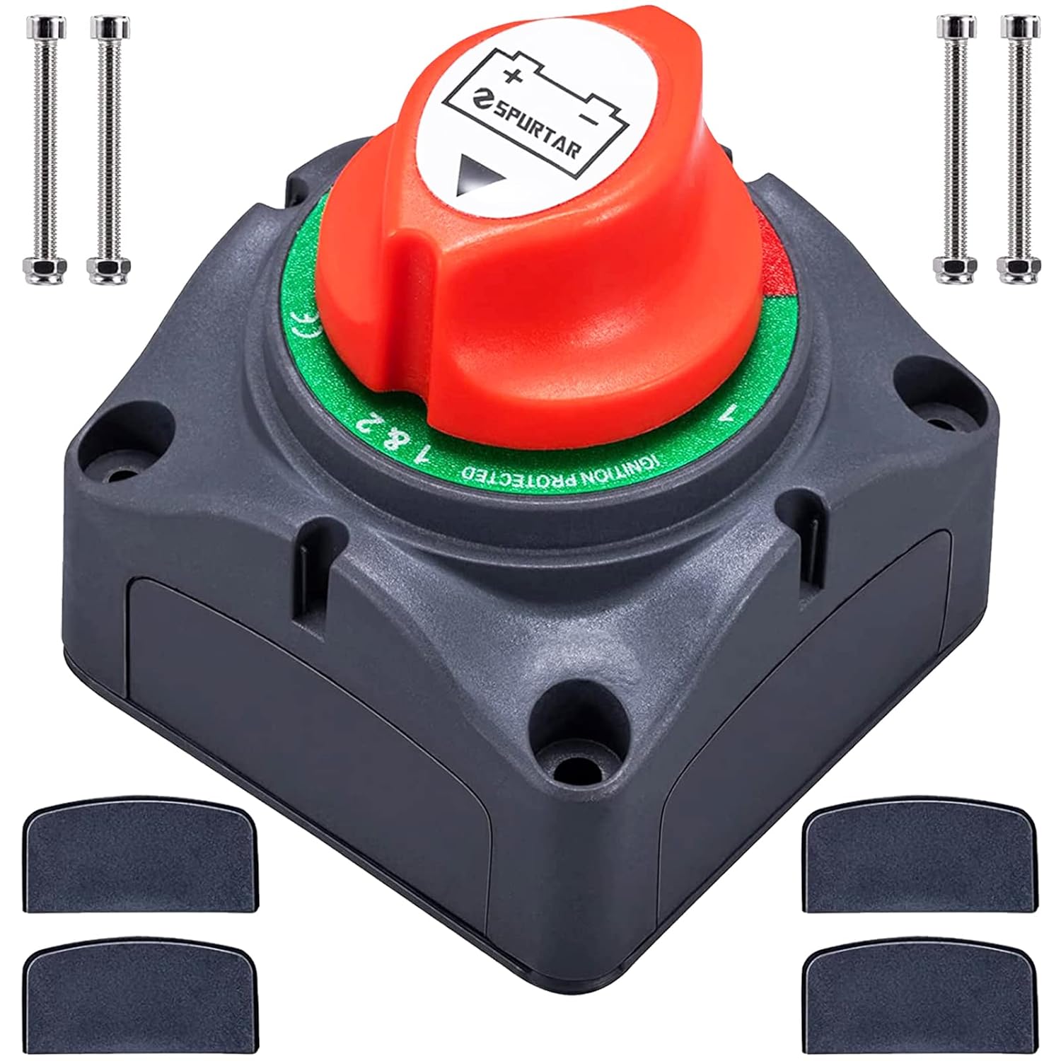 Spurtar Battery Disconnect Switch 1-2-Both-Off, DC 12V-48V Master Marine Battery Switch Power Cut Off for Marine Boat Car ATV RV Vehicle