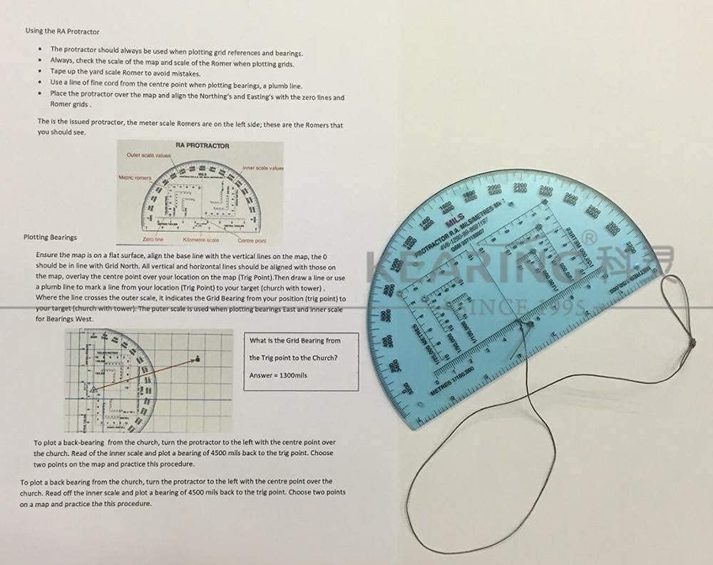 360 Tactical 6 Inch Plastic Protractor Map Reading Tool Half Circle Design for Map Reading DEGREES/MILS/METRES/YARDS