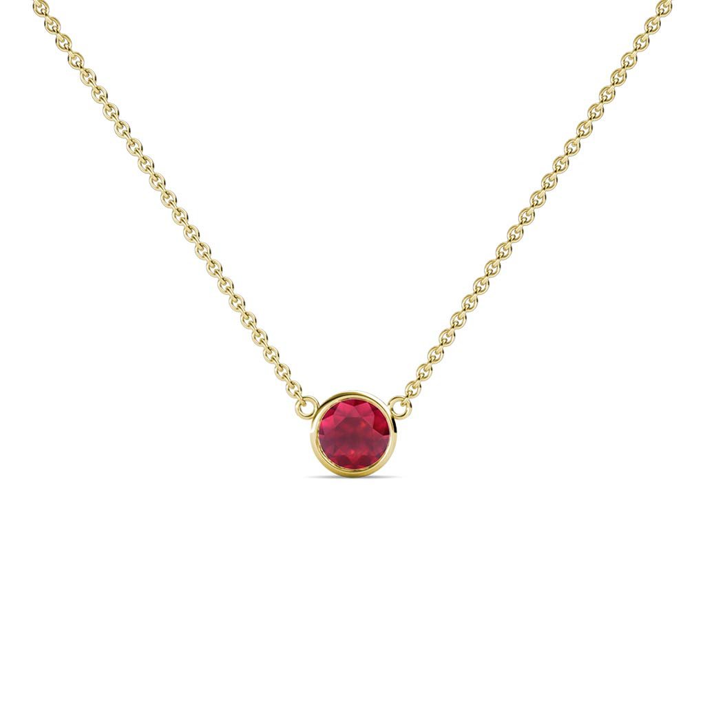 TriJewels Round Ruby 0.25 ct Bezel Set 4mm Womens Solitaire Pendant Necklace 14K Yellow Gold with 16 Inches Gold Chain