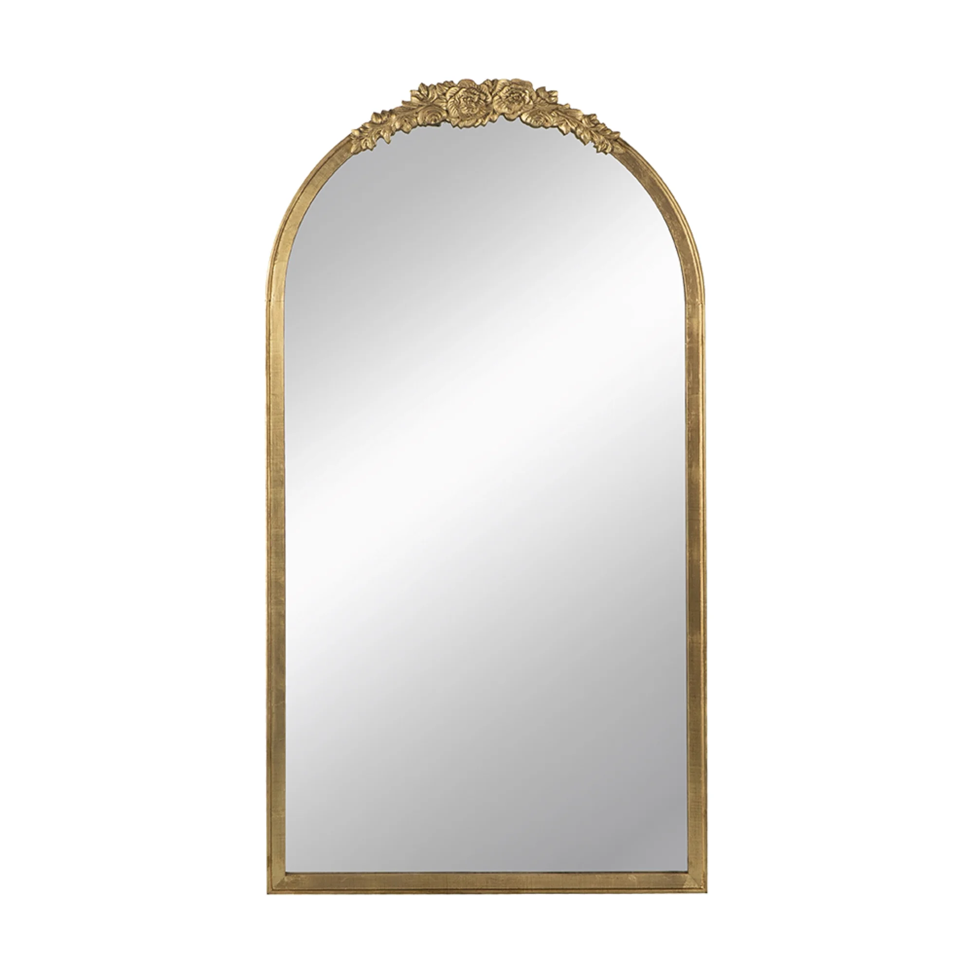 CC Home Furnishings Floral Crest Wooden Floor Mirror - 4.25" - Gold