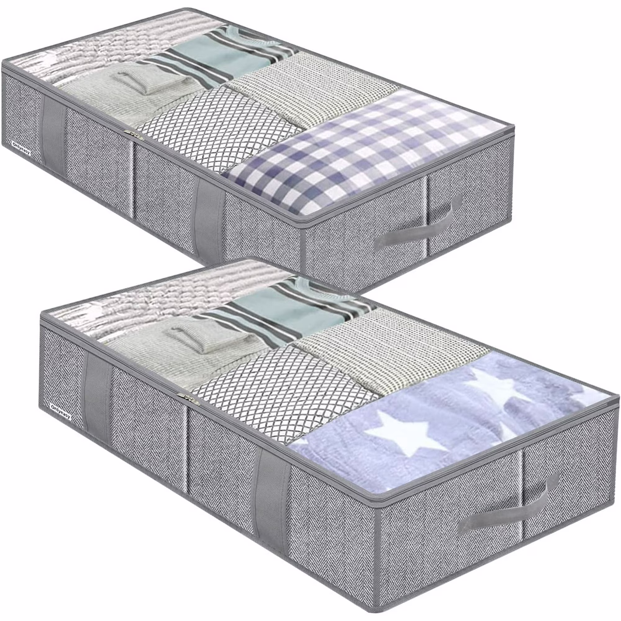 Foldable Underbed Bags - Blankets Clothes Comforters Storage Bag Breathable Zippered Organizer for Bedroom with Clear Window